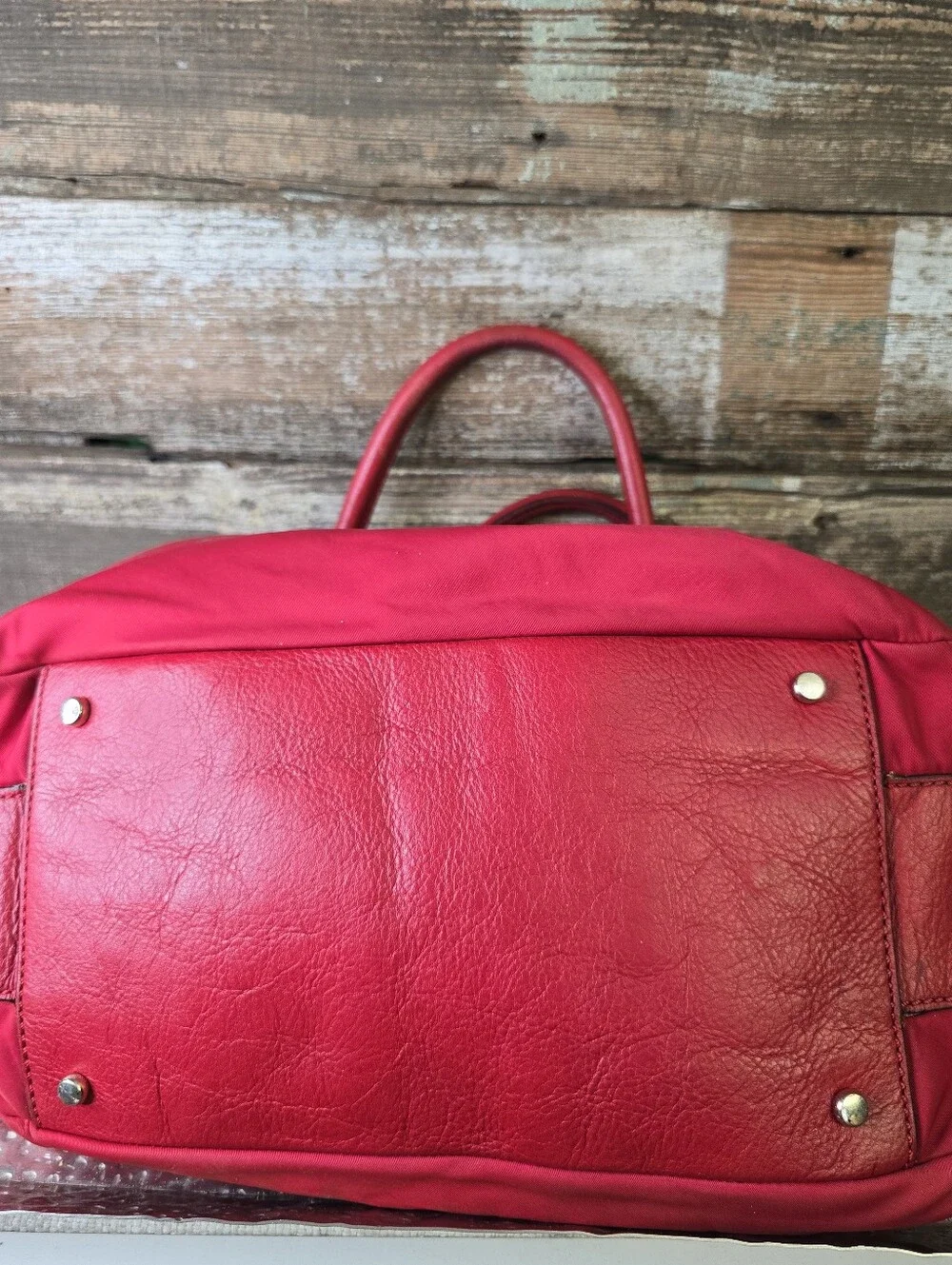 Kate Spade Red Nylon Leather Large Satchel Tote Zebra Scarf